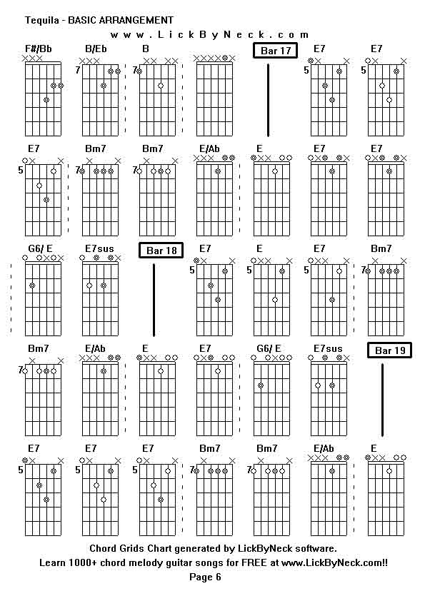 Chord Grids Chart of chord melody fingerstyle guitar song-Tequila - BASIC ARRANGEMENT,generated by LickByNeck software.